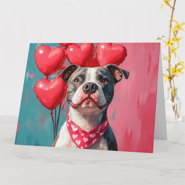 Vibrant American Staffordshire Terrier Pop-Art Card (Yellow Flower)