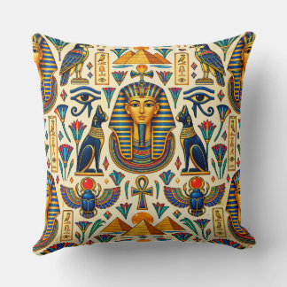 Vibrant Ancient Egypt Pharaohs Scarabs Falcons Lot Throw Pillow