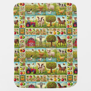 Vibrant and cheerful farm scene baby blanket