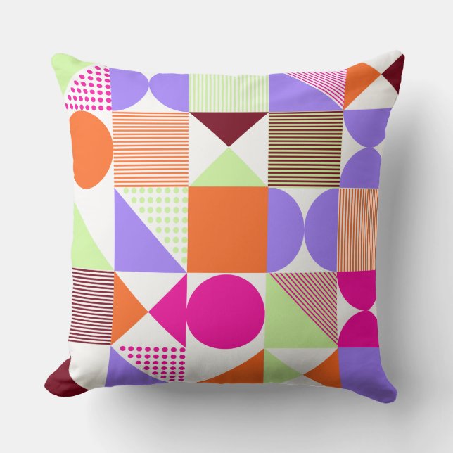 Vibrant and Colorful Abstract Geometric Pattern  Throw Pillow (Front)