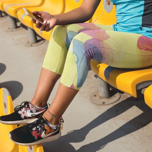 Vibrant and Colorful Canary Watercolors  Capri Leggings