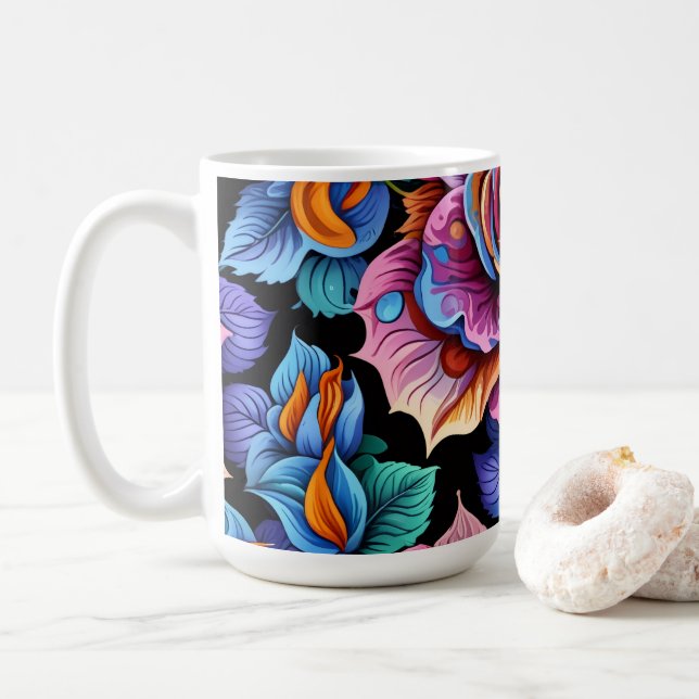 Vibrant and Colorful Flower Coffee Mug (With Donut)
