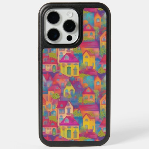 Vibrant and Colorful Houses Seamless Pattern iPhone 15 Pro Max Case