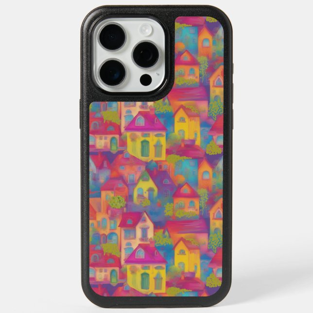 Vibrant and Colorful Houses Seamless Pattern Otterbox iPhone Case (Back)