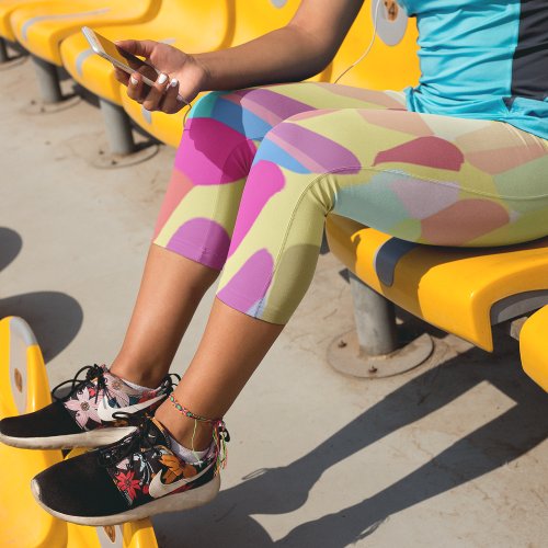 Vibrant and Colorful Khaki Watercolors Capri Leggings