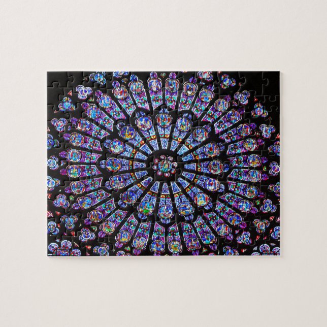 Vibrant and Colorful Notre Dame Stained Glass Jigsaw Puzzle (Horizontal)