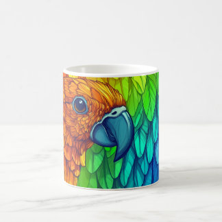 vibrant and colorful parrot coffee mug