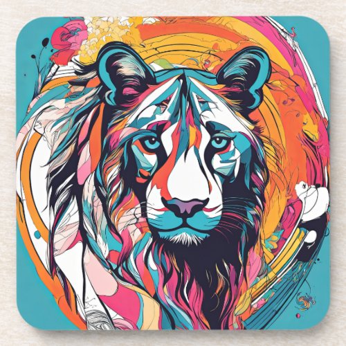 Vibrant and colorful pop art Tiger Beverage Coaster