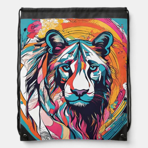 Vibrant and colorful pop art Tiger Drawstring Bag