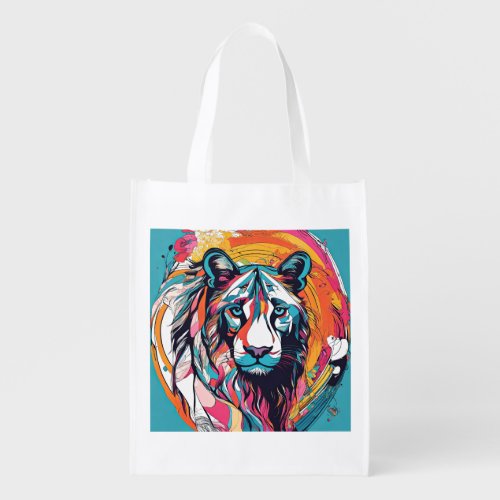 Vibrant and colorful pop art Tiger Grocery Bag
