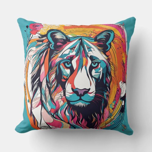 Vibrant and colorful pop art Tiger Throw Pillow