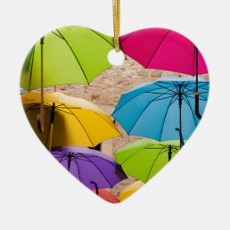 Vibrant and Colorful Umbrellas Ceramic Ornament