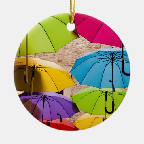 Vibrant and Colorful Umbrellas Ceramic Ornament