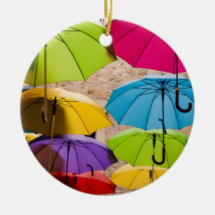 Vibrant and Colorful Umbrellas Ceramic Ornament
