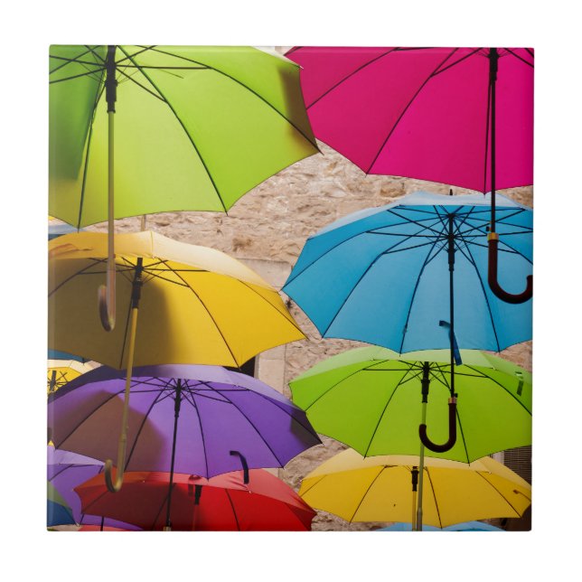 Vibrant and Colorful Umbrellas Ceramic Tile (Front)