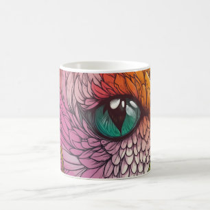 vibrant and detailed view of a parrot's eye coffee mug