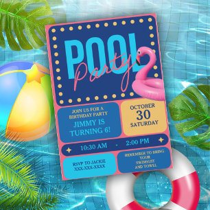 Vibrant And Fun Pool Birthday Party  Invitation