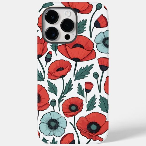 Vibrant and red Poppy Flowers Illustration Pattern Case_Mate iPhone 14 Pro Max Case