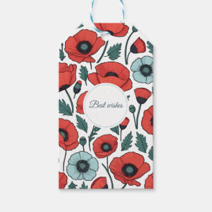 Vibrant and red Poppy Flowers Illustration Pattern Gift Tags