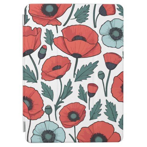 Vibrant and red Poppy Flowers Illustration Pattern iPad Air Cover