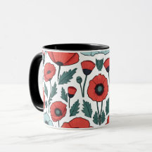 Vibrant and red Poppy Flowers Illustration Pattern