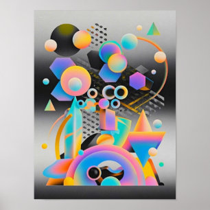 Vibrant and whimsical abstract artwork geometric poster
