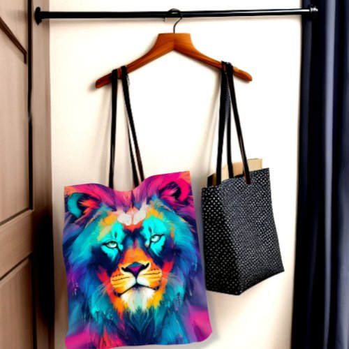 Vibrant and Whimsical Lion Print Design Tote Bag