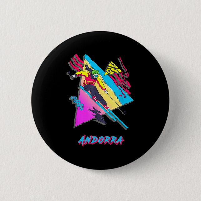 Vibrant Andorra Skiing Adventure Graphic  Button (Front)
