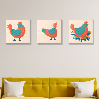 Vibrant Angry Chicken Wood Photo Tile