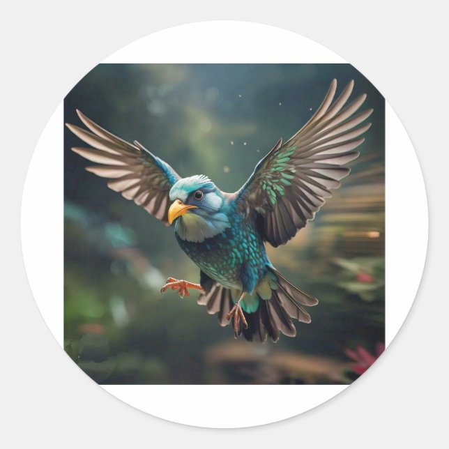 Vibrant Animated Bird Tattoo Design Classic Round Sticker (Front)