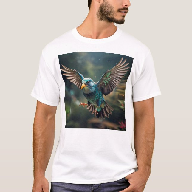 Vibrant Animated Bird Tattoo Design T-Shirt (Front)