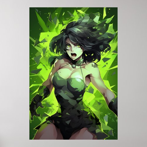 Vibrant Anime Girl as Hulk Poster Captivating Col Poster