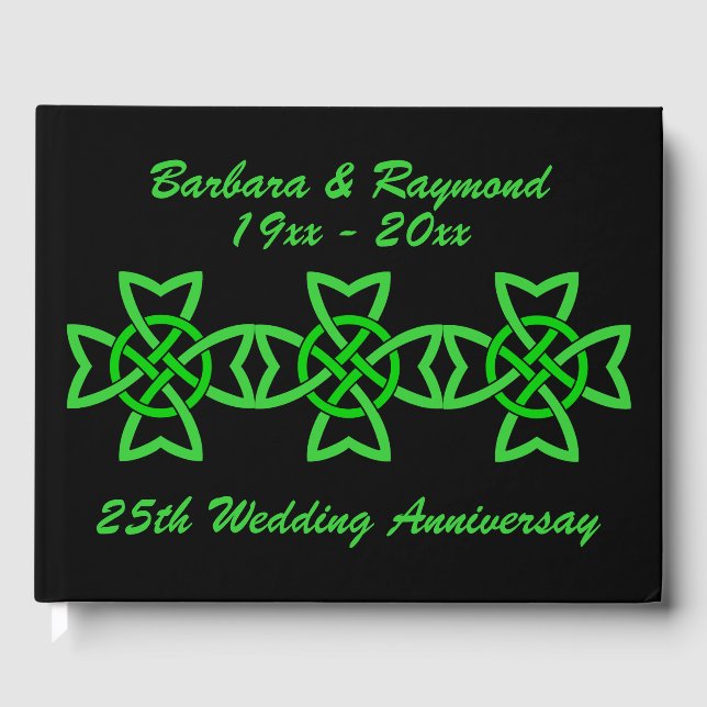 Vibrant Anniversary Green Irish Celtic Knots black Guest Book (Front)