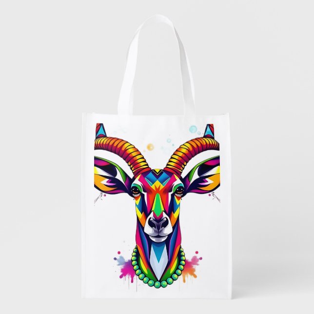 Vibrant Antelope Head Reusable Tote (Front)