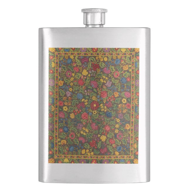 Vibrant Antique Botanical Garden Pattern Flask (Front)
