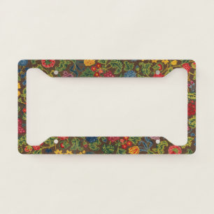 Vibrant Antique Botanical Garden Pattern License Plate Frame