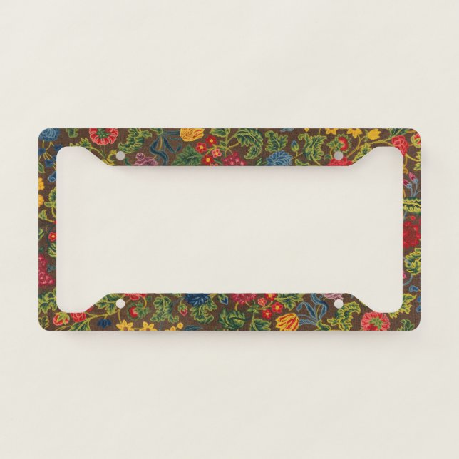 Vibrant Antique Botanical Garden Pattern License Plate Frame (Front)