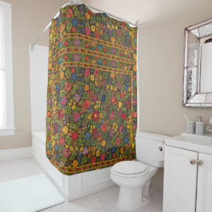 Vibrant Antique Botanical Garden Pattern Shower Curtain