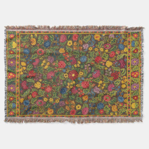 Vibrant Antique Botanical Garden Pattern Throw Blanket