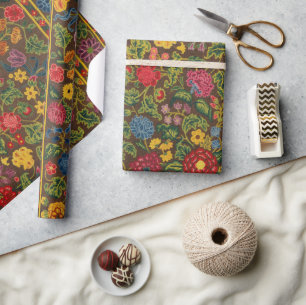 Vibrant Antique Botanical Garden Pattern Wrapping Paper