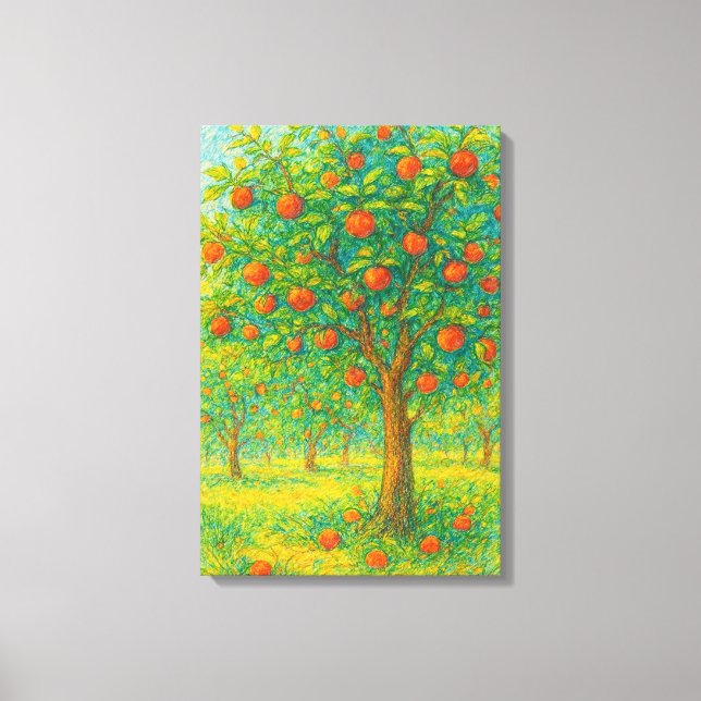 Vibrant Apple Orchard Drawing Canvas Print (Front)