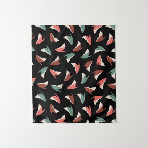 Vibrant Apple Slice Fruit Pattern Black Tapestry