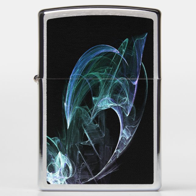 Vibrant Aqua Blue Green Smoke Art Black Tie Zippo Lighter (Front)