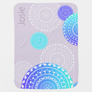 Vibrant Aqua Blue Random Mandala on Pink Add Name Baby Blanket