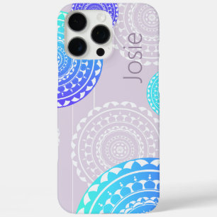 Vibrant Aqua Blue Random Mandala on Pink Add Name iPhone 16 Pro Max Case