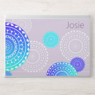 Vibrant Aqua Blue Random Mandala on Pink Add Name  HP Laptop Skin
