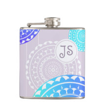 Vibrant Aqua Blue Random Mandala on Pink Monogram