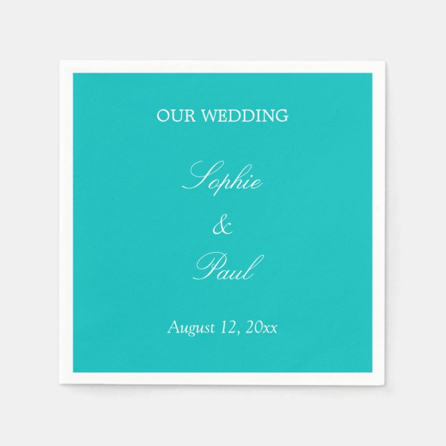 Vibrant Aqua Wedding Napkins (Front)