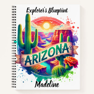 Vibrant Arizona landscapes with cacti at sunset Notebook