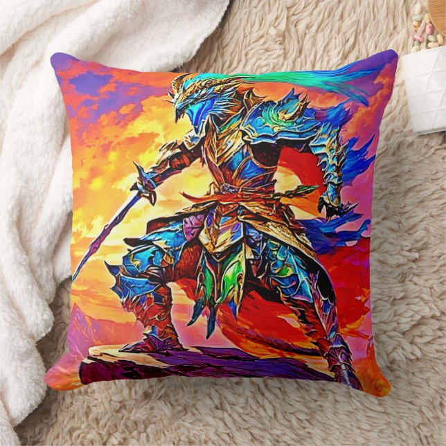 Vibrant Armor Hero Design Throw Pillow (Blanket)